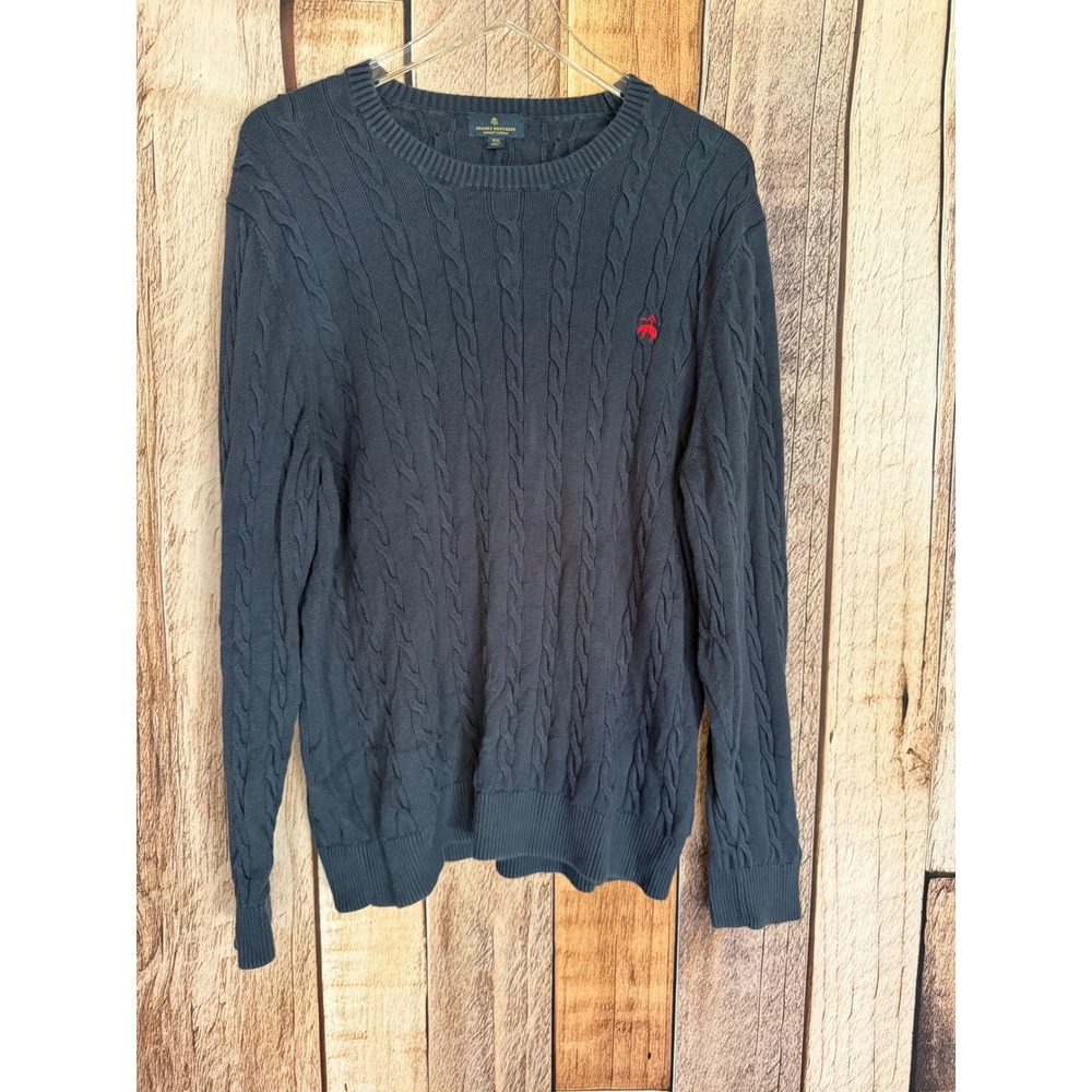 Brooks Brothers Cable Knit Supima Cotton Sweater Navy Blue Old Money Classic XXL